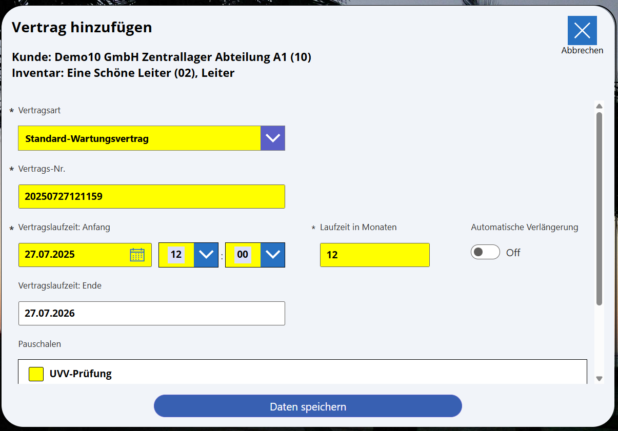 pobvol|pssService Board|Screen:Vertrag hinzufügen