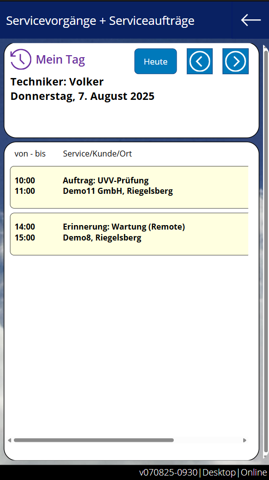 pobvol|pssService Phone|Screen:Mein Tag