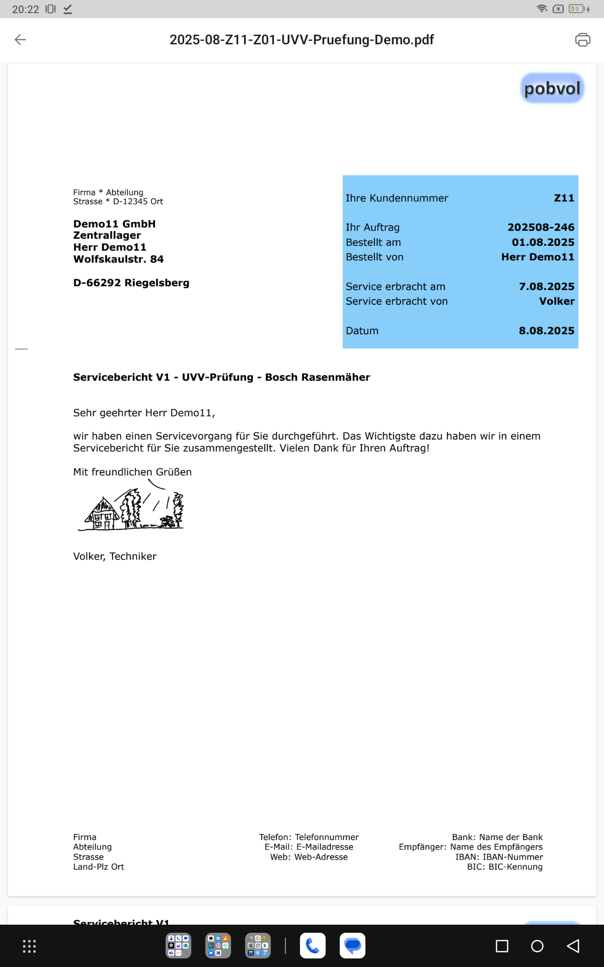 pobvol|pssService|Servicebericht|Anschreiben