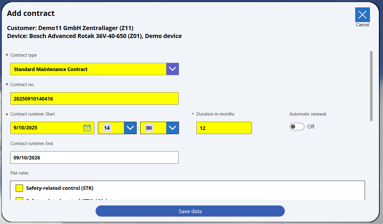 pobvol|pssService Board|Screen:Vertrag hinzufügen