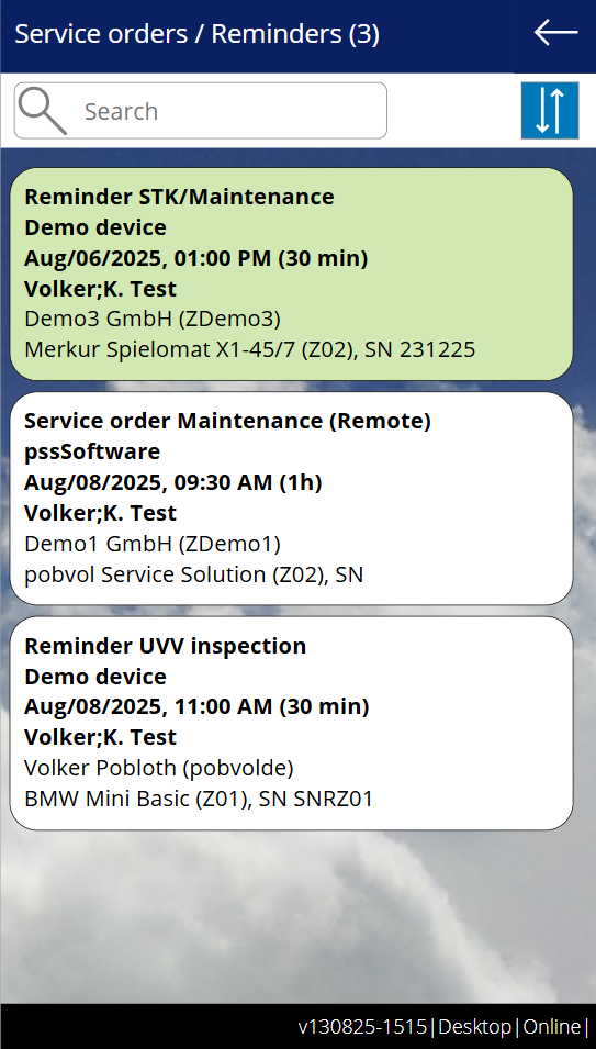 pobvol|pssService Phone|Screen:Service orders